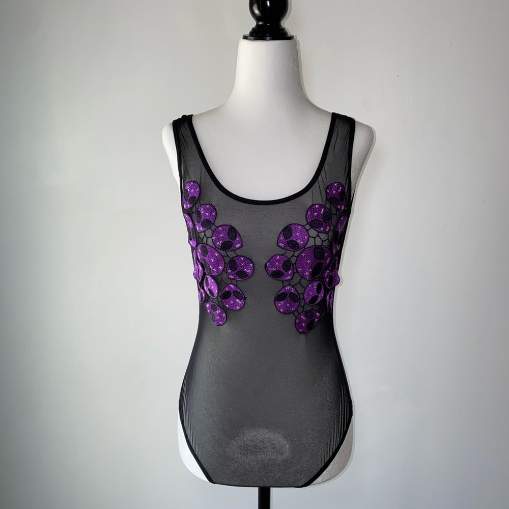 Spencer's Black and Purple Mesh Alien Bodysuit